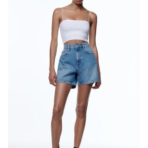 Zara Retro Denim shorts, high waisted, long length, size US 2 (EUR 34)